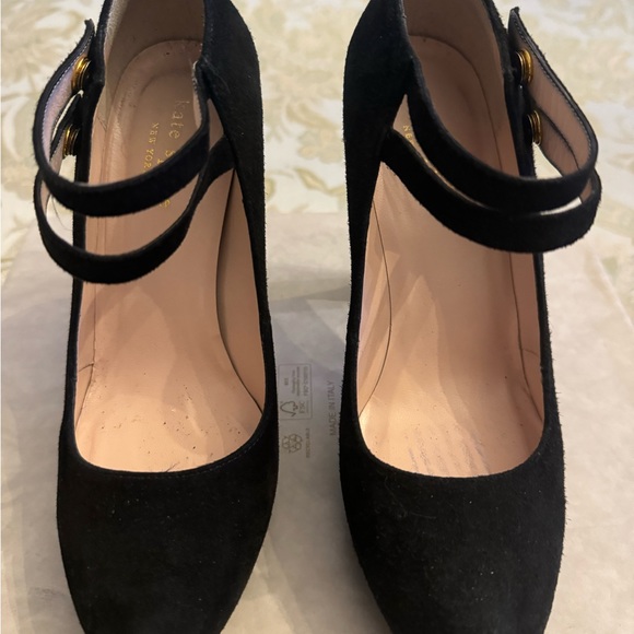 Kate Spade Nara Double Strap Mary Jane Black Suede Heels Size 6 - Picture 2 of 12